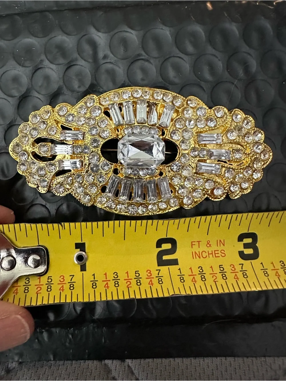 💎 Gold Tone Clear Rhinestone Art Deco Style Statement Brooch Pin Vintage Look